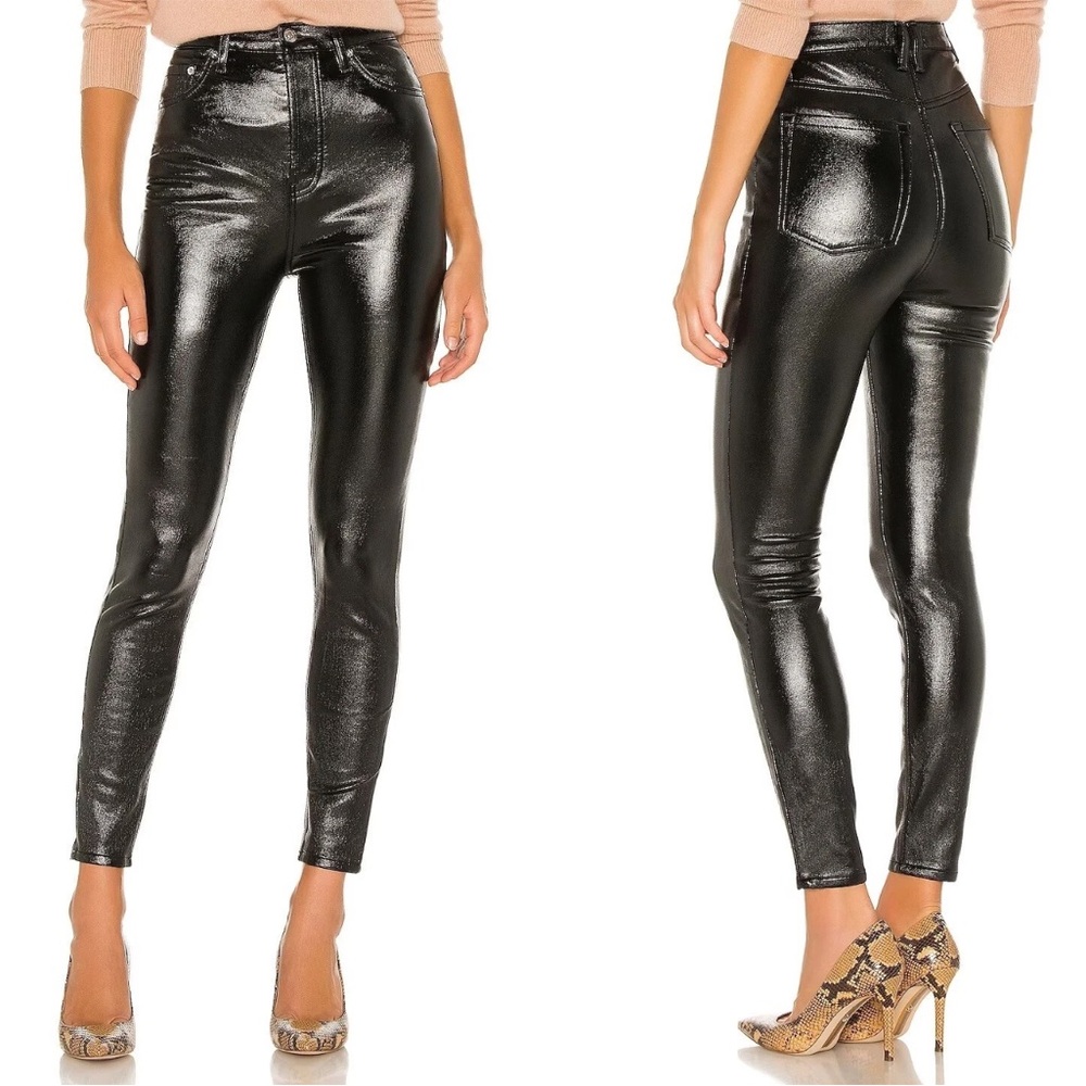 FREE PEOPLE WE THE FREE Phoenix Coated Skinny Jean in Liquid Black